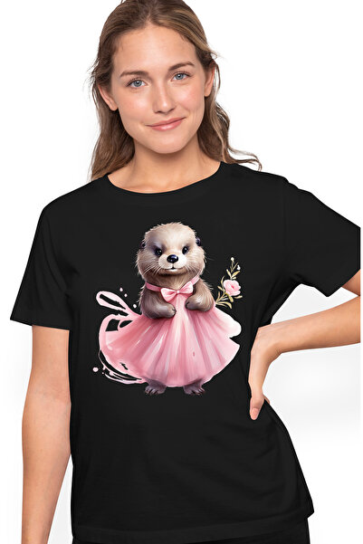 StoryGift Romania Tricou Femei cu o vidra care poarta o rochie, ilustratie, r...