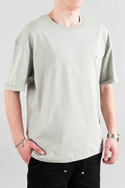 bombe Ανδρικό μπλουζάκι με λαιμόκοψη Basic Semi Oversize μονόχρωμο γκρι μπλου...