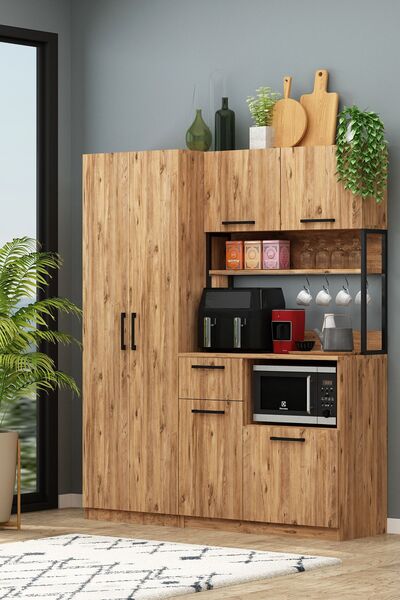 Avmpark Ervin Tiba Atlantik Çam Airfry Çok Amaçlı Kiler Dolabı 4 Raflı Dolaplı Kahve köşesi