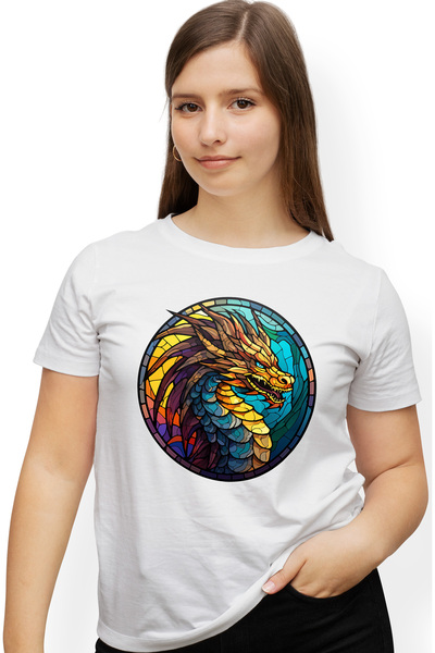 StoryGift Romania Tricou Femei cu un dragon furios, ilustratie, stil mozaic, ...