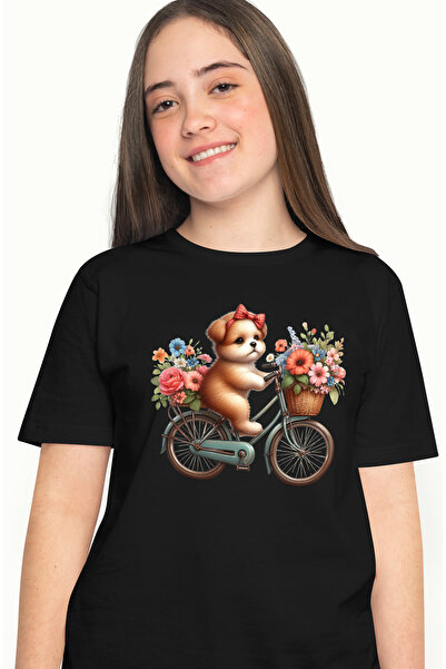 StoryGift Romania Tricou Femei cu un catel care merge cu bicicleta, cosulete ...