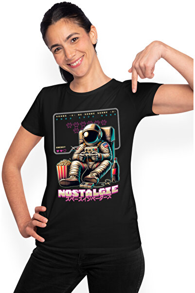 StoryGift Romania Tricou Femei Gamer astronaut jocuri video vineri seara cu imprimeu pe Fata, 100 BLK_M