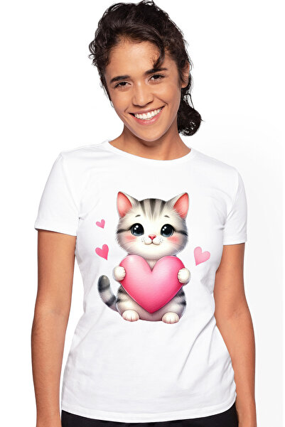 StoryGift Romania Tricou Femei cu o pisicuta care tine o inima in brate, ilus...