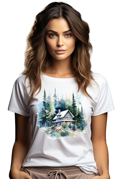 StoryGift Romania Tricou Femei cu o casa in mijlocul padurii, ilustratie, pei...