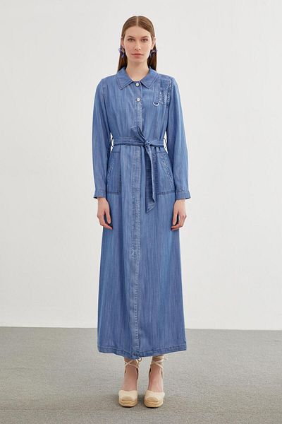 Zühre Denim Sequin Detailed Blue Overcoat 13508