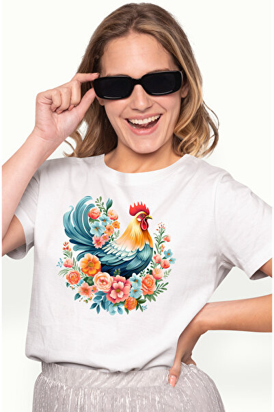 StoryGift Romania Women's T-shirt with a rooster, illustration, popcorn, diff...