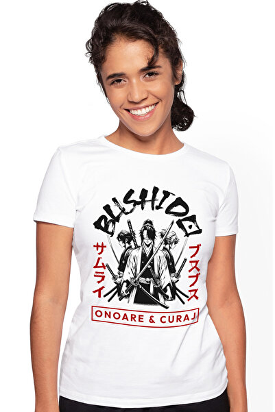 StoryGift Romania Tricou Femei Arte martiale Bushido. Onoare & curaj cu imprimeu pe Fata, 100% Bum WHT_XS