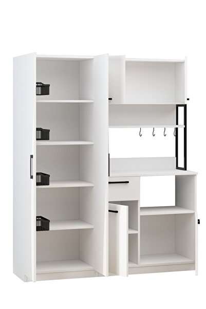 Avmpark Ervin 4 Sele Raflı Tiba Beyaz Airfry Çok Amaçlı Kiler Dolabı 4 Raflı Dolaplı Kahve Köşesi