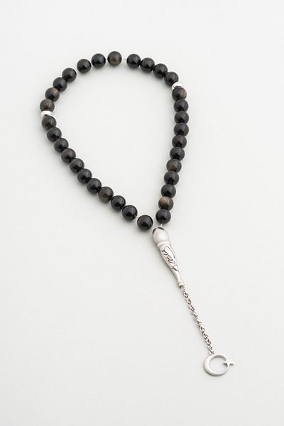 So CHIC... Ataturk Signed Natural Onyx Stone 23 cm Silver Rosary