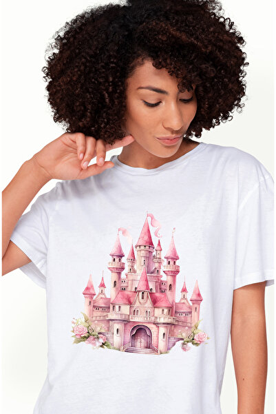 StoryGift Romania Tricou Femei cu un castel, ilustratie, flori, plante, ca-n ...