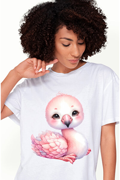 StoryGift Romania Tricou Femei cu o pasare flamingo care sta cuminte, ilustra...