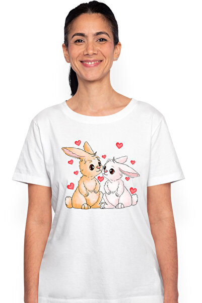 StoryGift Romania Tricou Femei cu 2 iepurasi, Valentine's Day, ilustratie, in...