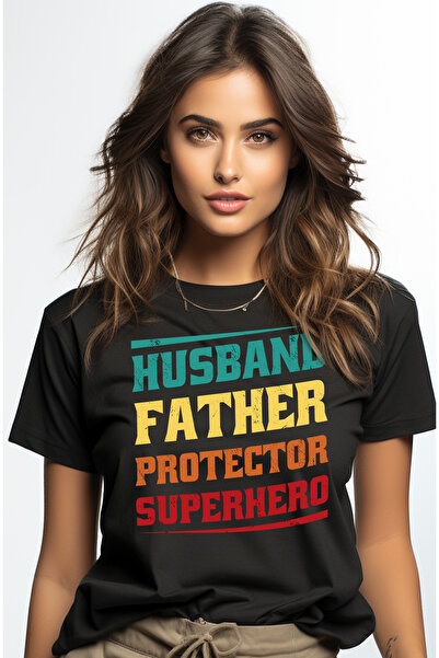 StoryGift Romania Tricou Femei Cu Husband Father Protector Superhero, Tatic, Super Erou, Familie, BLK_XS