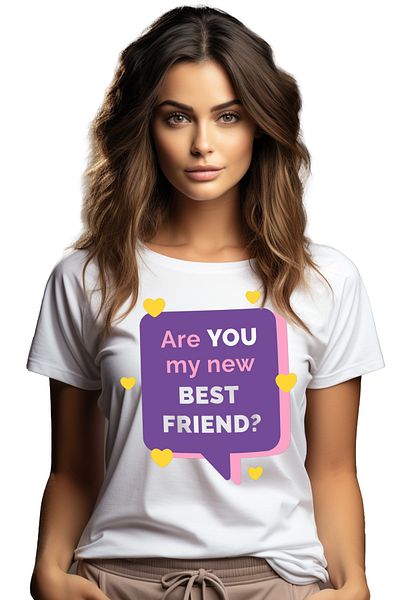 StoryGift Romania Tricou Femei Cu Text Colorat Are You MY New Best Friend?, Inimoare Galbene, Chat WHT_XS