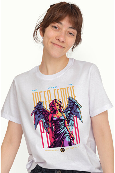 StoryGift Romania Tricou Femei Femeie cu aripi de inger, Mesaj Motivational F...