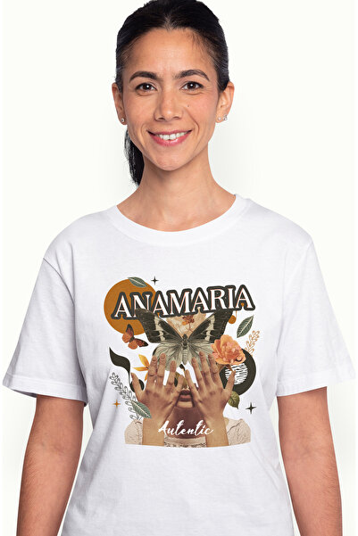 StoryGift Romania Tricou Femei Cu Numele Anamaria, Colaj Fata, Fluture, Flori...