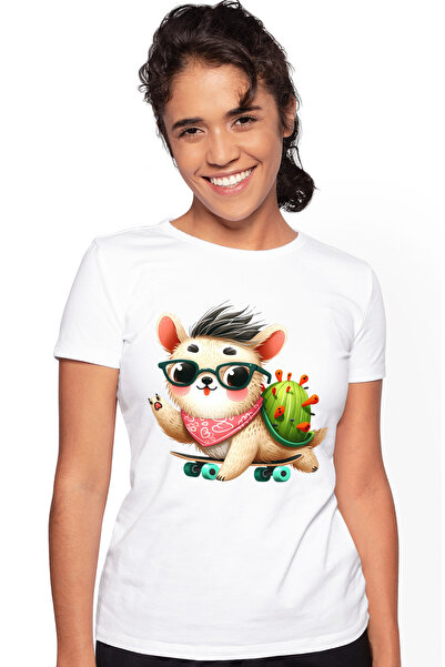 StoryGift Romania Tricou Femei cu un animalut care se da cu skateboard-ul, il...