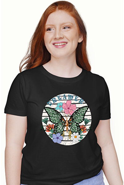 StoryGift Romania Tricou Femei cu mesajul "Dreamer", ilustratie, plante, floa...