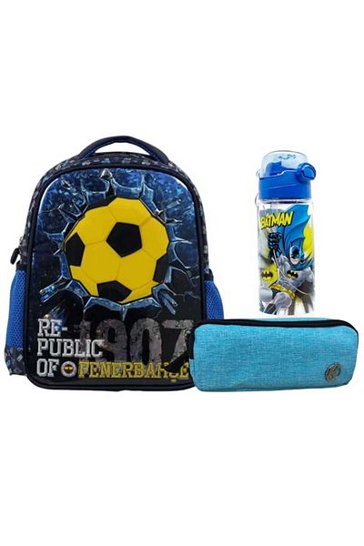 Fenerbahçe Fan Licensed Teenage Kindergarten Bag, Double Compartment Pen Holder - Licensed Water Bottle Gift