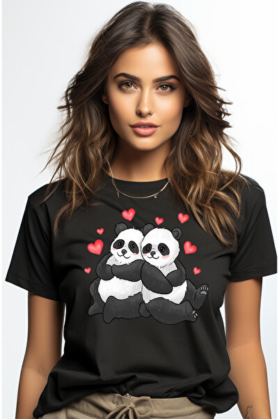 StoryGift Romania Tricou Femei cu 2 ursi panda care stau rezemati unul de cel...