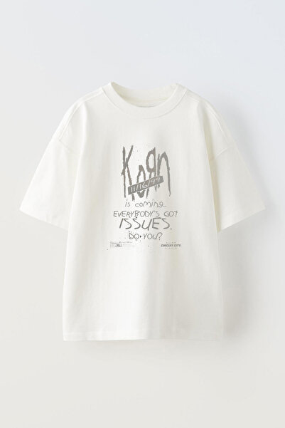 Anetos Korn Coming Front cu imprimeu Bumbac Alb supradimensionat tricou