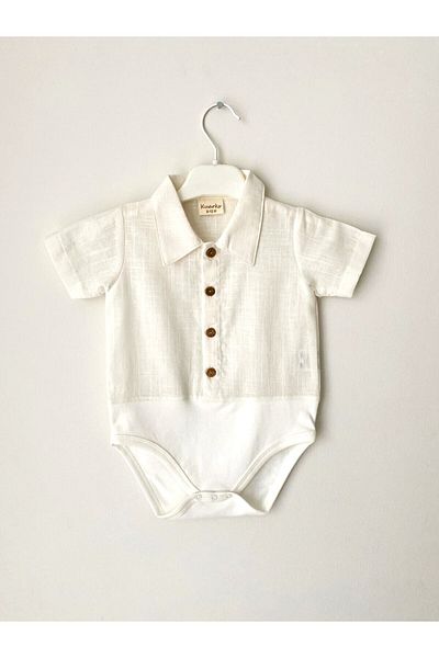 Kuarks Baby Boy Linen Short Sleeve Shirt Badi Top Linen Bottom Combed Cotton Summer Snap Romper Body 0-24 Months