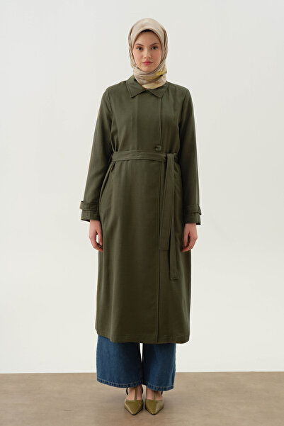 Tuğba Kruvaze Polo Yakalı Trençkot - Haki