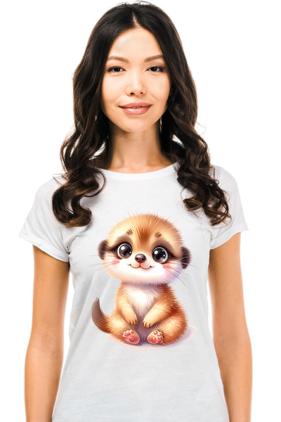 StoryGift Romania Tricou Femei cu o vidra micuta, ilustratie, imbujorata, vesela, fericire, animal WHT_L