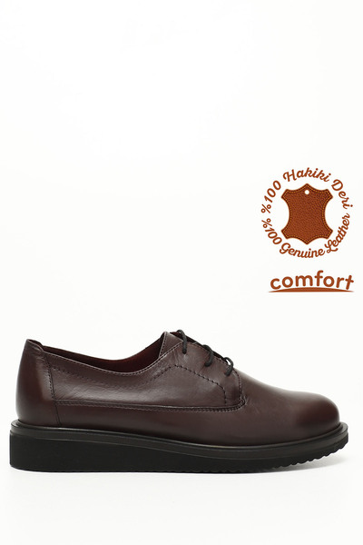 GÖNDERİ(R) Women's Burgundy Antique Lace-Up Padded Sole Genuine Leather Shoes