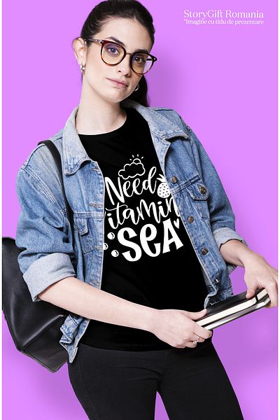 StoryGift Romania Tricou Femei Cu Mesajul "am Nevoie De Vitamina De Mare" - Plaja Concediu Vacanta Blk_l