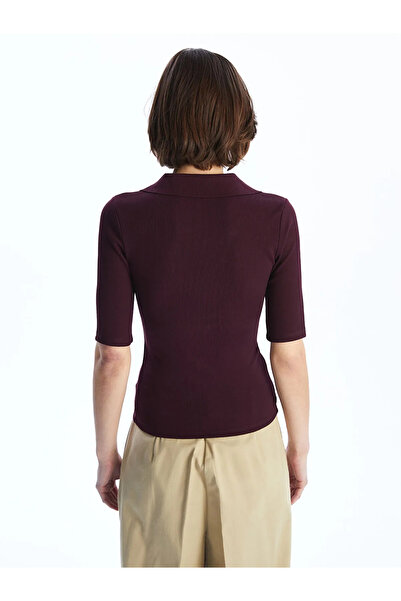 LC Waikiki Burgundy Polo Neck Textured Women's Bodysuit
