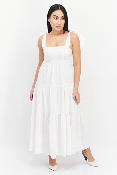 Aqua Women Tie Sleeve Textured Midi Dress, White