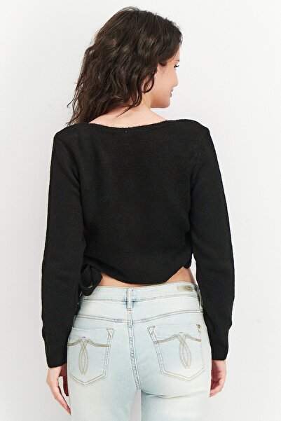 NA-KD Women Knitted Long Sleeve Textured Top, Black