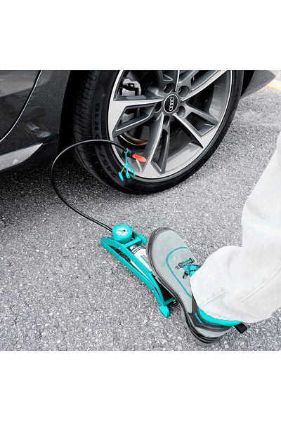 TOTAL Compact Foot Pump with Pressure Gauge – Portable Tire Inflator for Cars, Durable Design