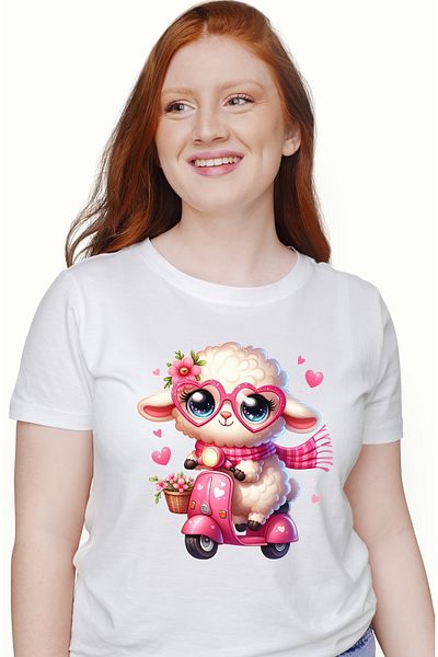 StoryGift Romania Tricou Femei cu o oita care conduce un scuter, ilustratie, plimbare, viteza, cos WHT_M