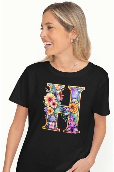 StoryGift Romania Tricou Femei cu litera "H", ilustratie, pentru copii, scoal...