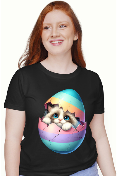 StoryGift Romania Tricou Femei cu o pisicuta Birmaneza care iese dintr-un ou ...