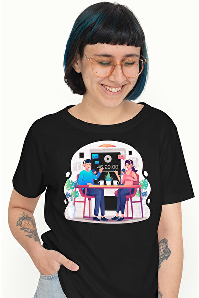 StoryGift Romania Tricou Femei Cu Podcast, Casti, Microfon, Media, Masa, Multicolor cu imprimeu p BLK_L