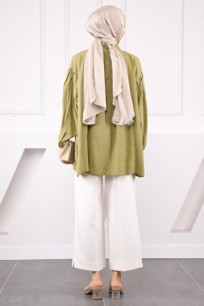 İmajButik Khaki Collar Detailed Balloon Sleeve Tunic