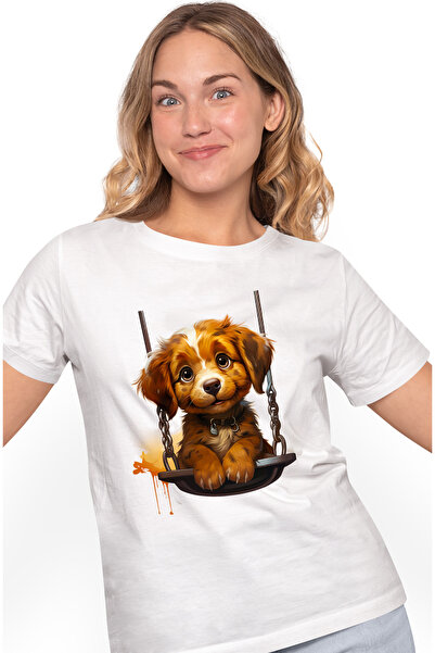 StoryGift Romania Tricou Femei cu un catelus care se da in leagan, ilustratie...