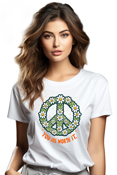 StoryGift Romania Tricou Femei cu semnul pacii cu mesajul "You are worth it",...