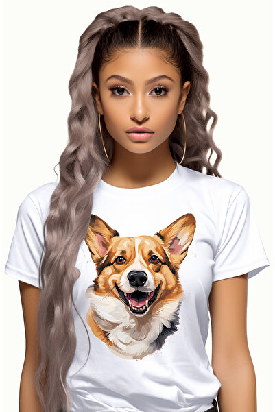 StoryGift Romania Tricou Femei cu un catel bucuros, ilustratie, vesel, jucaus...