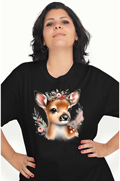 StoryGift Romania Tricou Femei cu o caprioara micuta, ilustratie, flori, plan...