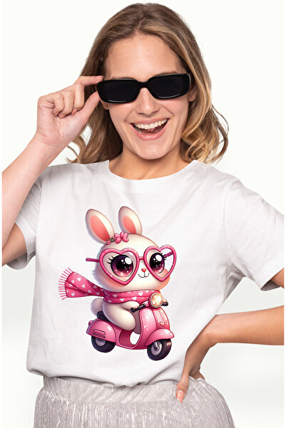 StoryGift Romania Tricou Femei cu o iepuroaica vesela care conduce un scuter,...