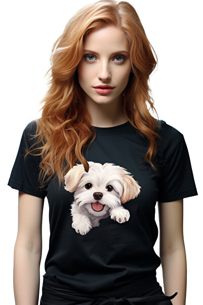 StoryGift Romania Tricou Femei cu un catel blanos, ilustratie, alb, pentru iu...