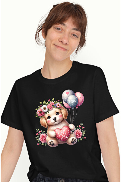 StoryGift Romania Tricou Femei cu un catelus care tine o inimioara pe care sc...