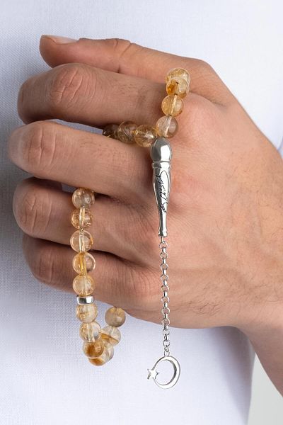 So CHIC... Ataturk Signed Natural Citrine Stone 23 cm Silver Rosary