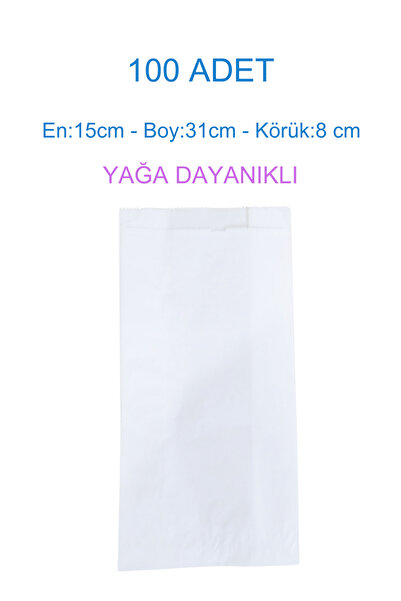 Azazgelsin 100 Adet 15x31x8 Yağlı Kese Kağıdı, Patates, Cips, Sandviç, Börek,...