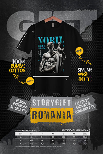 StoryGift Romania Tricou Femei Bust De Statuie Greceasca Cu Sabie Nobil Virtute Cu Imprimeu Pe Fat Blk_l