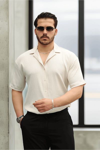 BSM Ανδρικό κοντομάνικο Apaş γιακά μουσελίνα Casual καλοκαιρινό φυσικό πουκάμισο υψηλής ποιότητας
